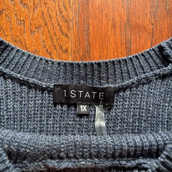 1. State Blue Knit Sweater with D-Ring Cropped Sleeve | Size 1X - Picture 4 of 6